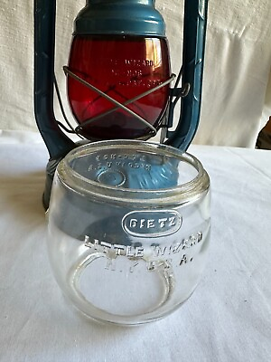 #ad Vintage Dietz Little Wizard Red Globe NY USA Tubular Blue Oil Lantern READ $90.00