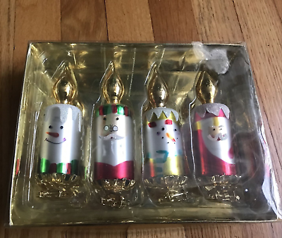 #ad Set of 4 Vintage Blown Glass Candle Clip On Holiday Christmas Tree Ornaments $57.95