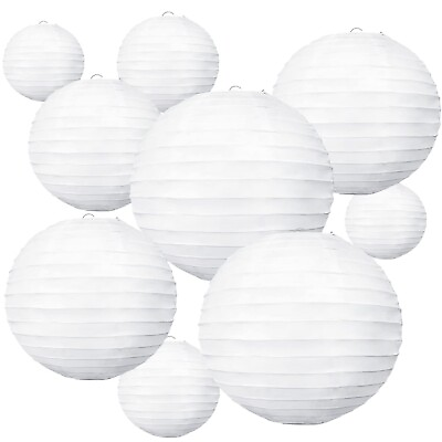 #ad BEISHIDA 10Pcs White Paper Lanterns Decorative Chinese Japanese Hanging Round... $32.47