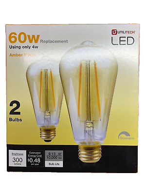 #ad Utilitech LED 2 Pack 60W uses only 4 Watt Amber White Light Bulb 300 lumens $14.99