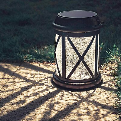 #ad Solar Hanging Lantern Outdoor Lighting Decorative Light Crack in The Glass $27.98