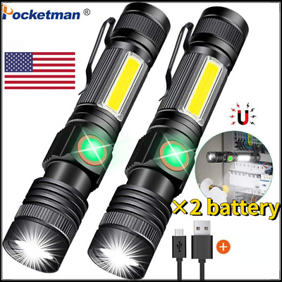 #ad #ad 60000LM USB Rechargeable LED Flashlight Magnetic Torch Cob Sidelight Zoomable $18.29