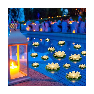 #ad 24 Pcs Floating Pool Lights Lotus Floating Lanterns Lifelike Artificial Float... $73.23