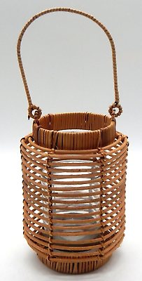#ad Rustic NEW Wicker Rattan Hanging Table Candle Lantern Holder With Glass Insert $24.00