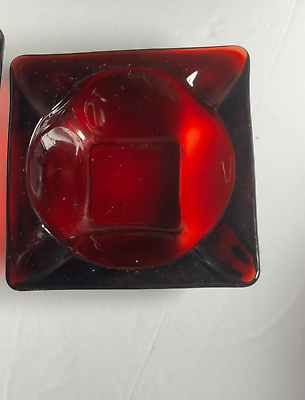 #ad Vintage MCM Ruby Red Glass Ashtray Anchor Hocking No Chips $9.99