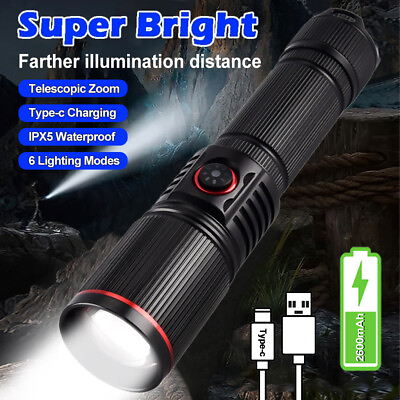 #ad LED Rechargeable White Laser Flashlight 2000000 High Lumens Work Lights IPX5 $15.63