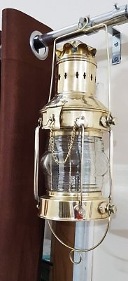#ad Vintage Brass Oil Lamp Maritime Ship Lantern Anchor Boat Light Lamp Nautical $68.85