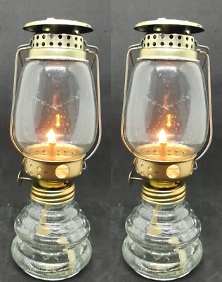 #ad 2 pc Clear Glass Metal Kerosene Lamp Lantern Indoor Outdoor Collectible Decor 7quot; $89.00