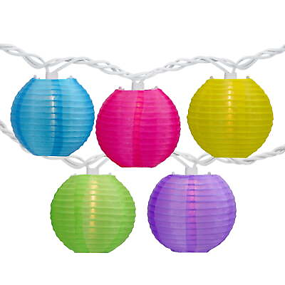 #ad 10 Count Multi Color Summer Paper Lantern Lights Clear Bulbs $25.21