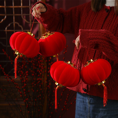 #ad Round Chinese Red Lanterns Wedding Mini Flocking Lantern Bonsai Decor Festival $8.21