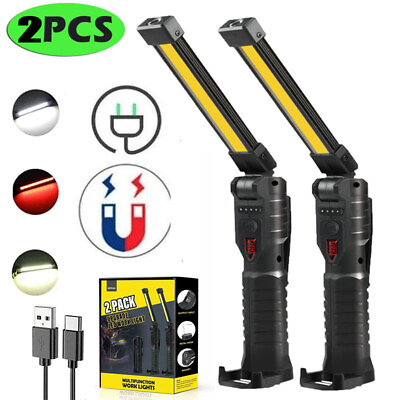 #ad #ad 2Pack Magnetic Rechargeable COB LED RED Work Light Lamp Flashlight Folding Torch $15.89