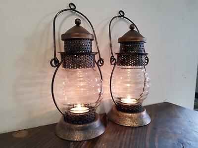 #ad 2 Primitive Style Hurricane Lantern Lamps Candle $40.00