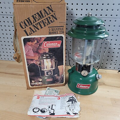 #ad Vintage Coleman Model 220K Lantern PYREX Globe 1983 in box *EXCELLENT* w manual $59.99