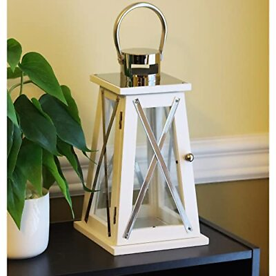 #ad Decorative White Wooden Candle Lantern $34.76