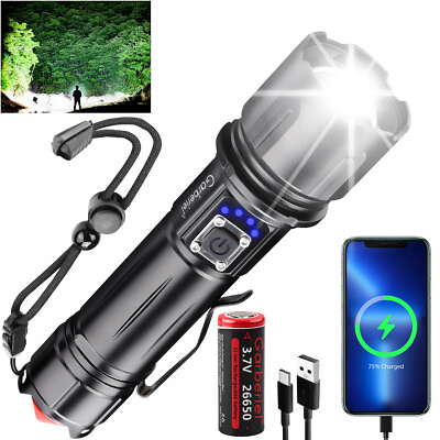 #ad #ad High Lumens USB Rechargeable LED Flashlight Super Bright Tactical Police Torch $27.98