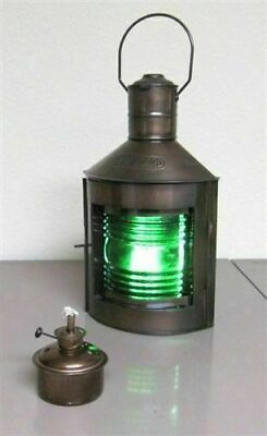 #ad Antique Brass Port Lantern and Star Board Oil Lantern Green Oil Lamp Decor $78.99