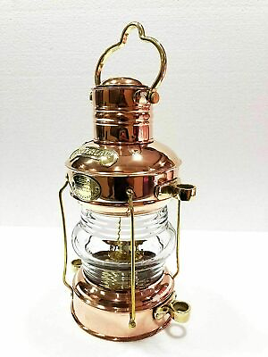 #ad #ad Brass Copper Collectible 14 Inch ANCHOR Lantern Oil Burner Boat Light Ship Lamp $75.64