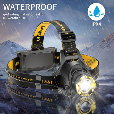 #ad 990000LM LED Headlamp Rechargeable Headlight Zoomable Head Torch Lamp Flashlight $8.99