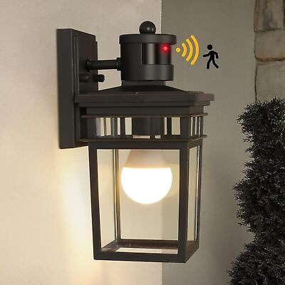 #ad Dusk to Dawn Motion Sensor Outdoor Wall Lantern LED Bulb Included Glass Shade $57.58