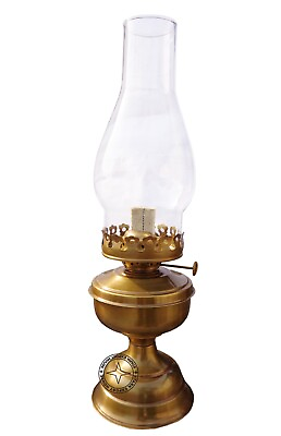 #ad Antique Brass Table Lantern Glass Oil Lamp 16 Inch Collectible Home Decorative $66.50