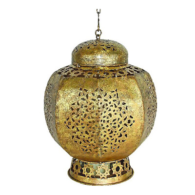 #ad Elegant Pierced Brass Metal Candle Lantern Antique Style Gold Moroccan Garden $281.60