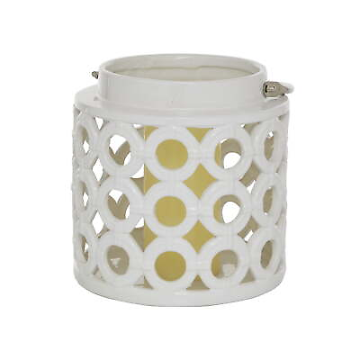 #ad White Ceramic Circles Decorative Candle Lantern with Cut Out Design $22.40