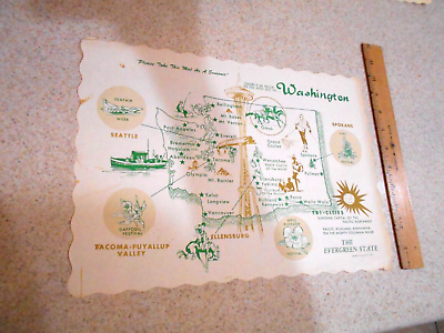 #ad Vintage Paper Restaurant Placemat 60s Washington Evergreen State Smith Lee $13.99