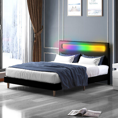 #ad Platform Bed Frame with Smart LED Strip LightKing Queen Full SizeLED Bed Frame $199.99