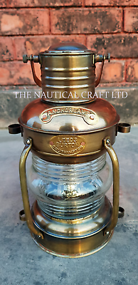 #ad Ships Lantern Brown Antique Finish Glass Oil Lantern Vintage Nautical Ship O $122.29