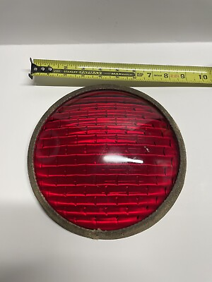 #ad Vintage Corning 8 1 4 Lens For Railroad Crossing Signal Lantern Red Glass $45.00