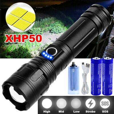 #ad #ad 990000LM LED Flashlight Rechargeable Bright Zoom LED Torch Battery Set $22.39