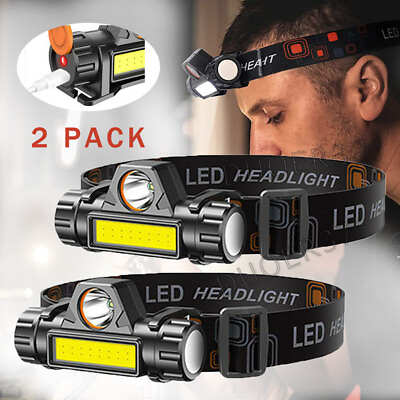 #ad 2 Pack LED Headlamp Headlight USB Rechargeable Waterproof Flashlight Head Light $8.99