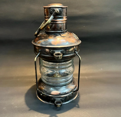 #ad Nautical Brass Antique Oil Lantern LEEDS BURTON Anchor Boat Maritime Lantern $74.00