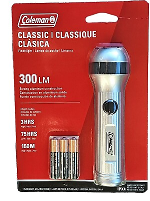 #ad Coleman Classic Aluminum 300 Lumen Flashlight IPX 4 3AAA Batteries Included $24.99