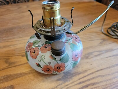 #ad ANTIQUE HAND PAINTED ELECTRIFIED OIL LANTERN LAMP SCOVILL VTG GLASS BRASS BURNER $25.99