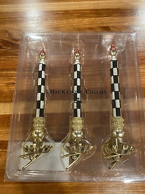 #ad Mackenzie Childs Courtly Check Glass Candle Clip Set Of 3 NIB Christmas Discont. $95.00