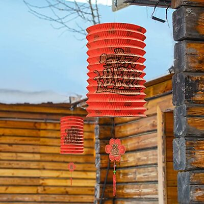 #ad Traditional Chinese Festival Red Paper Hanging Lantern Decoration Set of 8 $25.99