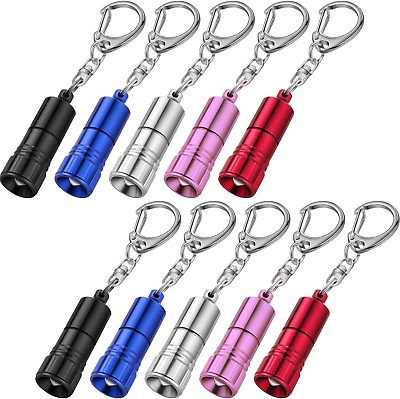 #ad 10 Small LED Flashlight Keychains Keychain Ring amp; Hook Camping Batterie Included $21.96
