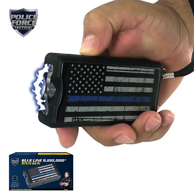 #ad POLICE FORCE Tactical Blue Line STUN GUN Flashlight 9100000 Volts $16.99