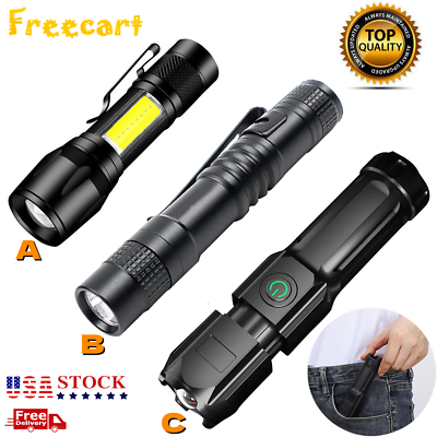 #ad 2x Tactical Flashlight Small LED Torch Light Mini Super Bright Penlight USB COB $8.51