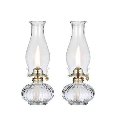 #ad 2 Vintage Glass Oil Lamps Classic Clear Lanterns for Home Decor and Emergency $49.51