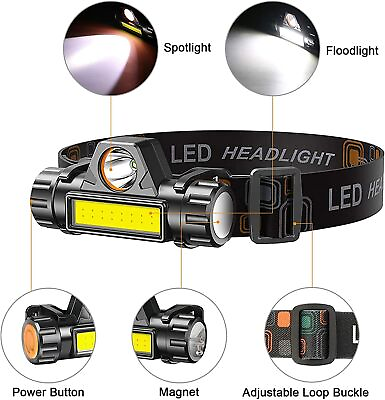 #ad 1 2Pack USB Rechargeable Waterproof LED Headlamp Headlight Head Light Flashlight $12.08