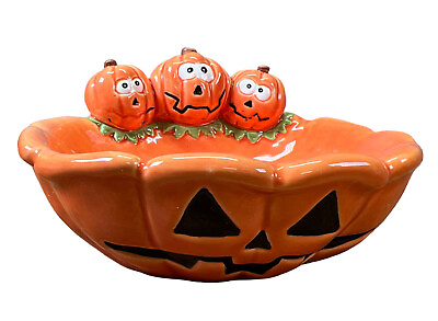 #ad #ad PAPEL Ceramin Small Pumkinn jack o Lantern Google Eyes Ceramic Candy Bowl $15.30