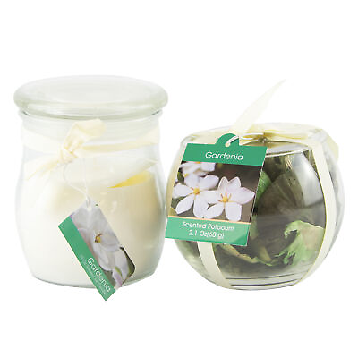#ad Fragrant Delights Gardenia Scented 10 oz. Jar Candle and Potpourri Set $15.99