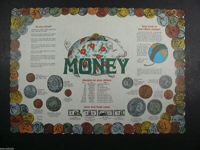 #ad #ad Vintage 1960#x27;s MONEY Paper Restaurant Placemat 14quot; x 10quot; $2.50