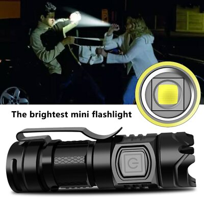 #ad Brightest 4000000LM Mini Led Flashlight Rechargeable Aluminum Torch 7.5cm $20.99