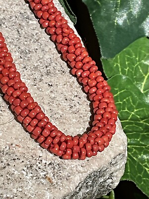 #ad Vintage Red Glass Seed Bead Hand Made Necklace Jewelry $16.56