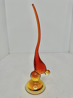 #ad Vintage MCM Viking Glass Long Tail Bird Persimmon 10.25” Mint Stunning $99.99