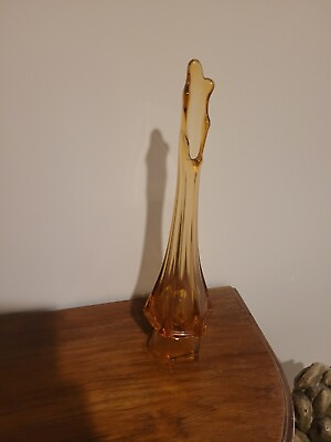 #ad Vintage MCM Viking Glass 12” Amber Swung Vase in Epic Column $40.00