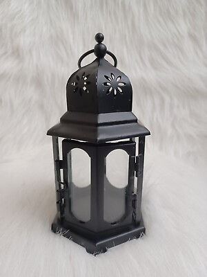 #ad Hanging Metal Lantern flameless Candle Holder With Glass Door Black Antiqued $22.99